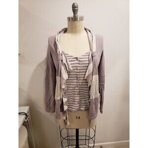 Anthropologie Moth Cotton Stripe Sweater Dusty Purple w/ Faux Drape Front Large